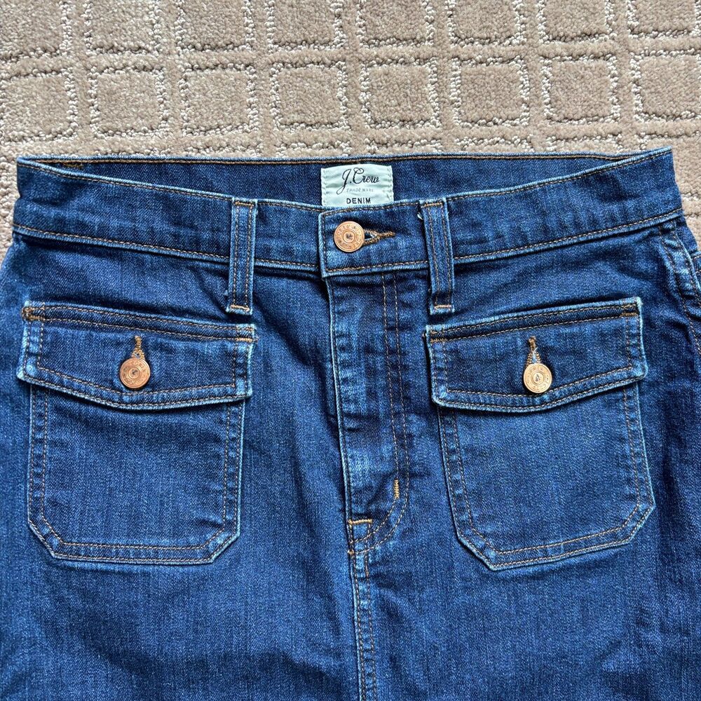 J Crew Patch Pocket Denim Jean Skirt Women's 28 Blue A Line Western Cowgirl Cute - Picture 2 of 7